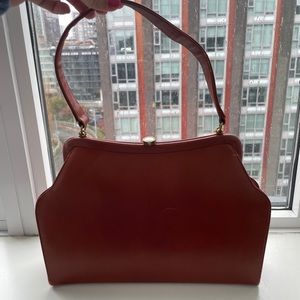 Vintage Pearl Clasp Handbag with Original Compact Mirror